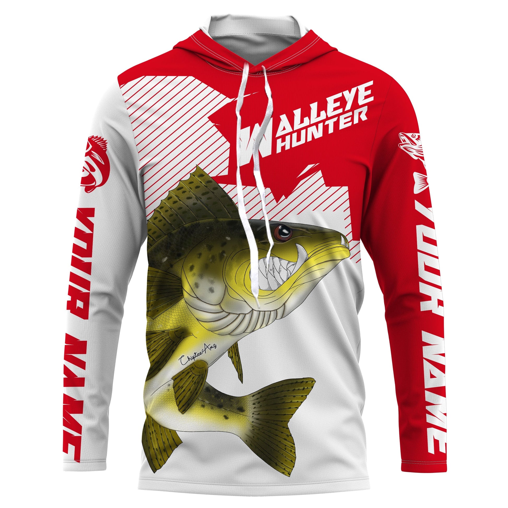 Angry Walleye Custom Long sleeve performance Fishing, Walleye hunter Fishing | red