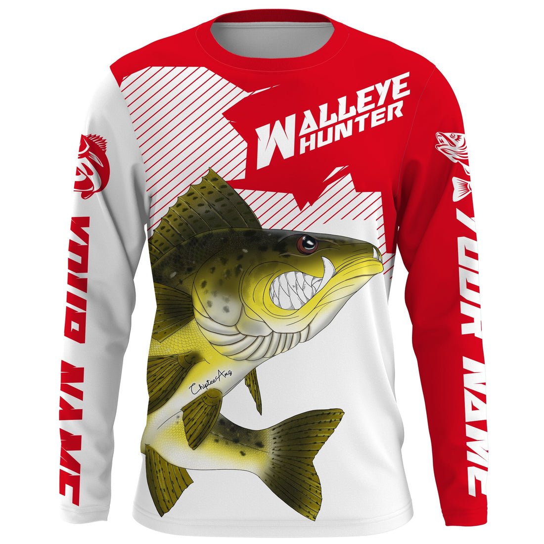 Angry Walleye Custom Long sleeve performance Fishing, Walleye hunter Fishing | red