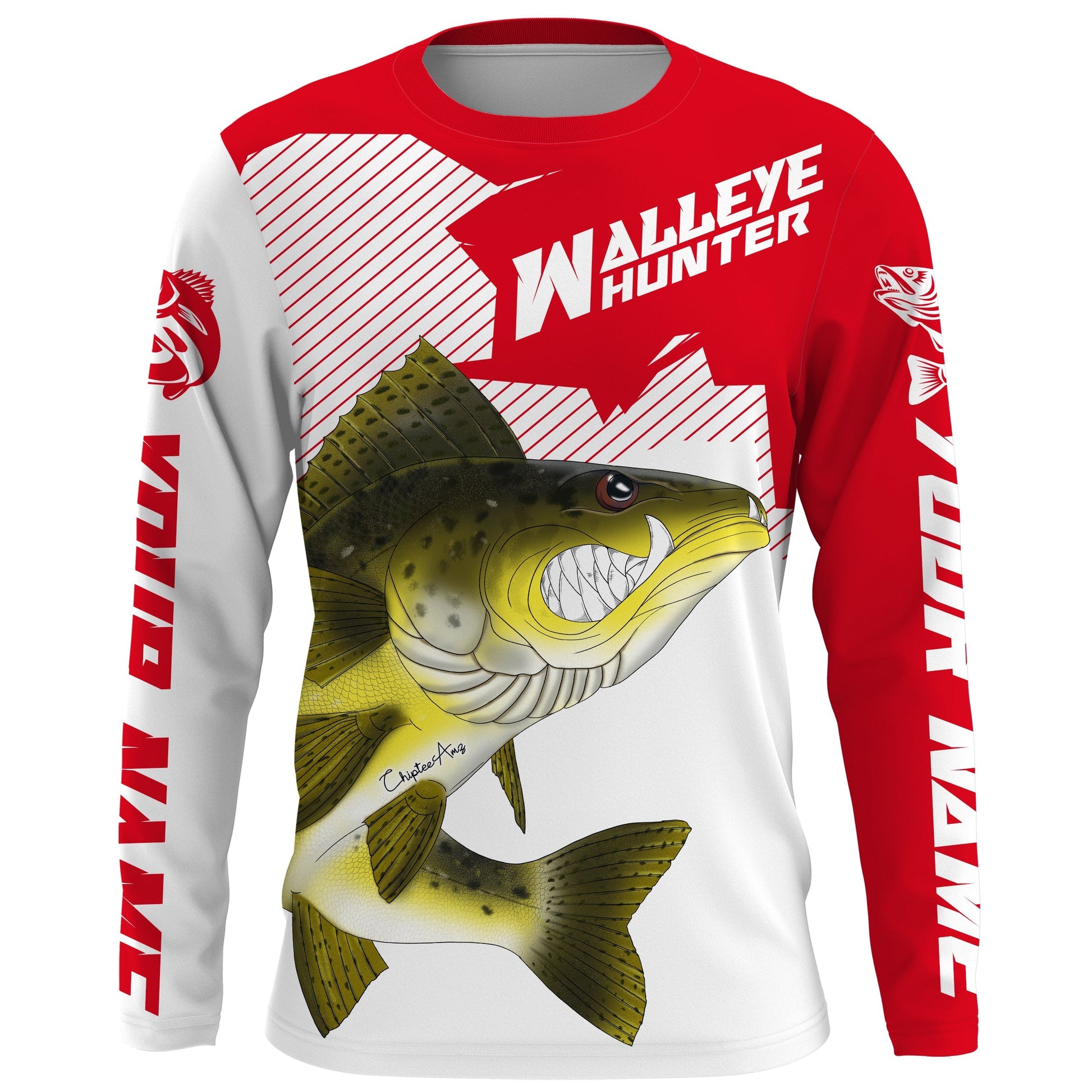 Angry Walleye Custom Long sleeve performance Fishing, Walleye hunter Fishing | red