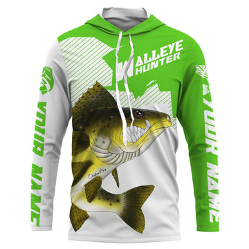 Angry Walleye Custom Long sleeve performance Fishing, Walleye hunter Fishing | green