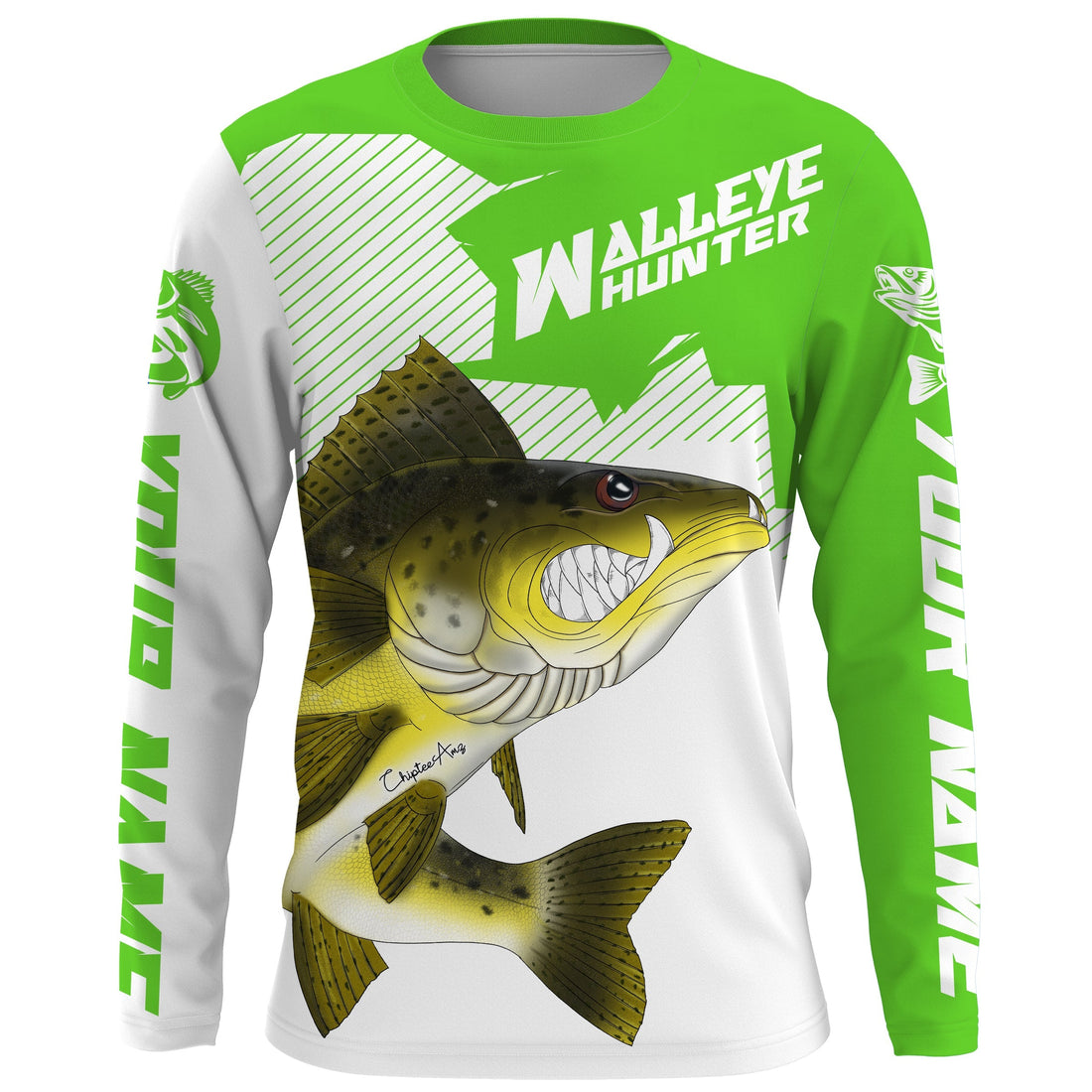 Angry Walleye Custom Long sleeve performance Fishing, Walleye hunter Fishing | green