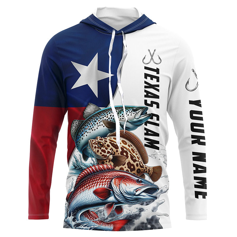 Texas Slam Redfish, Trout, Flounder Custom Long Sleeve Fishing, Texas Flag Fishing