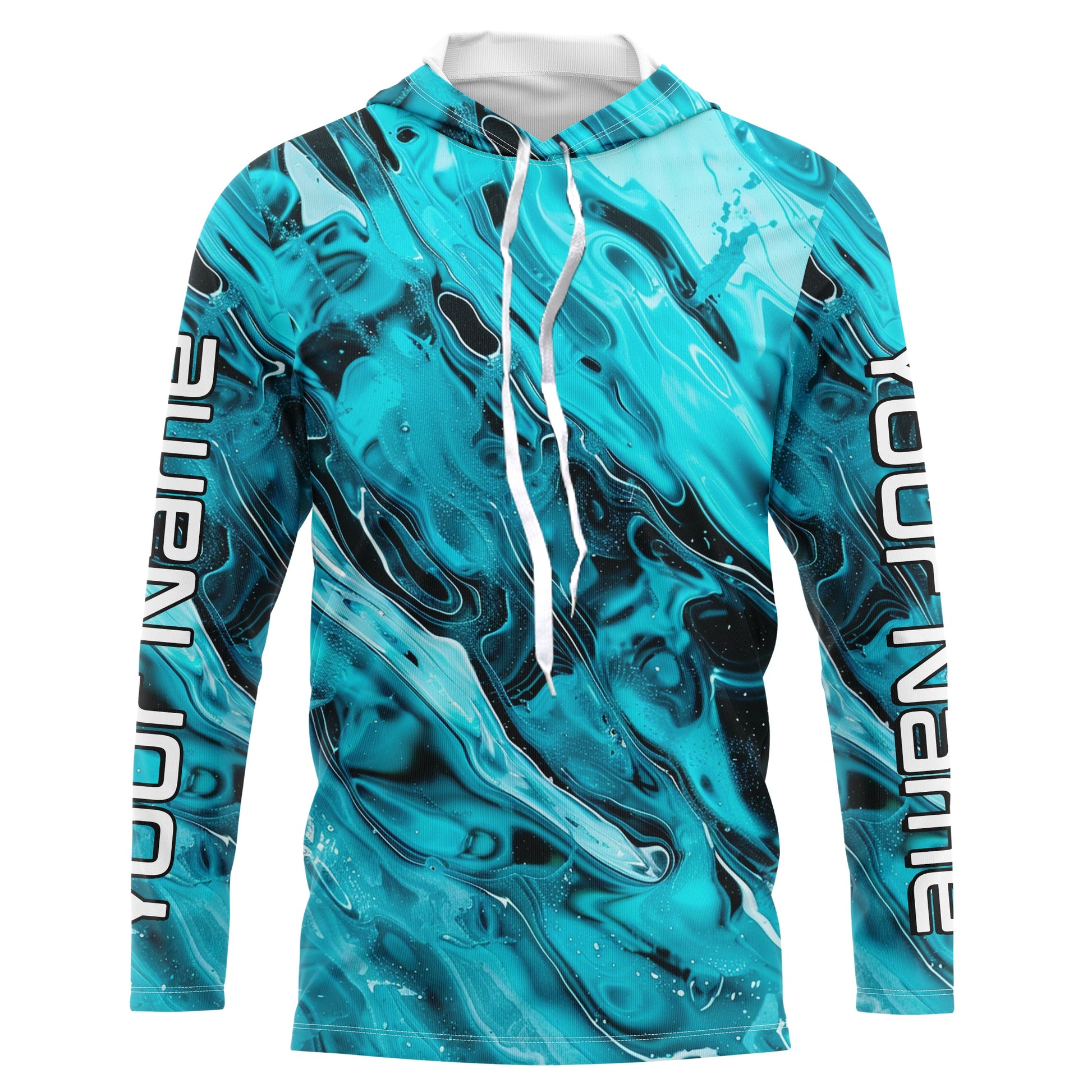 Blue Water Ripple Camo Custom Long Sleeve Performance Fishing, Uv Protection Fishing