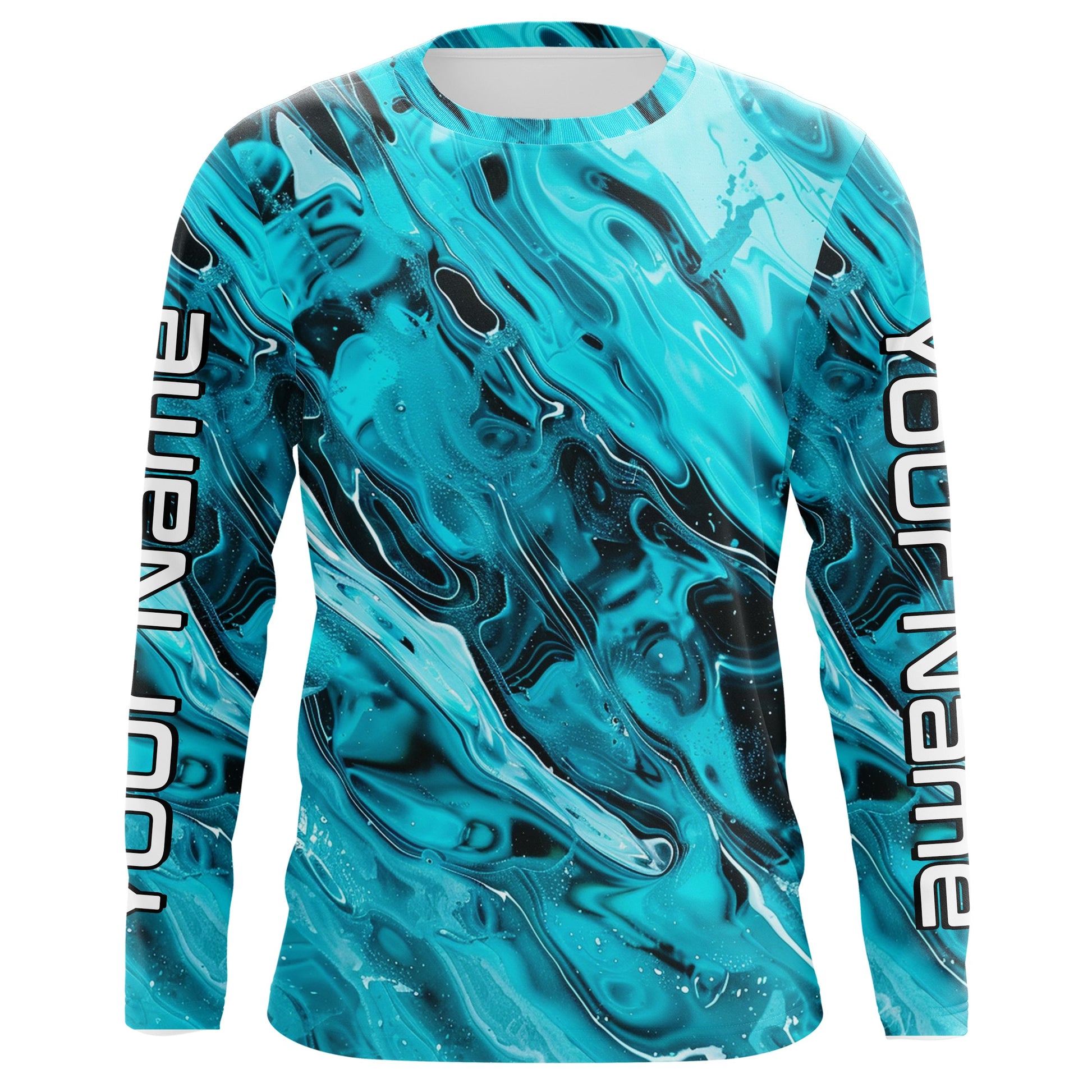 Blue Water Ripple Camo Custom Long Sleeve Performance Fishing, Uv Protection Fishing