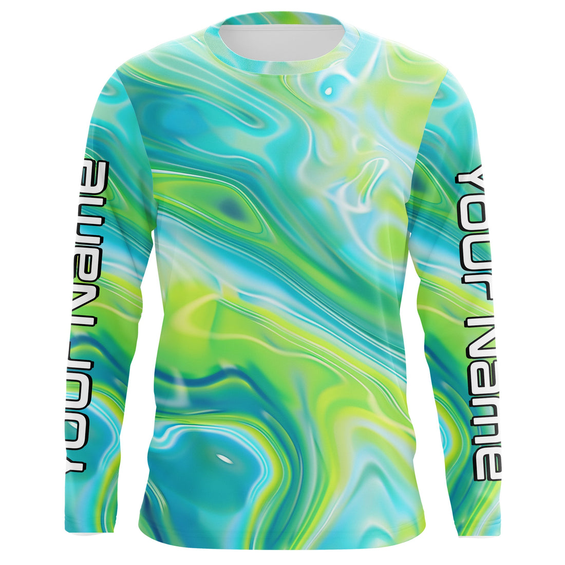 Blue And Green Water Ripple Camo Custom Uv Protection Long Sleeve Performance Fishing
