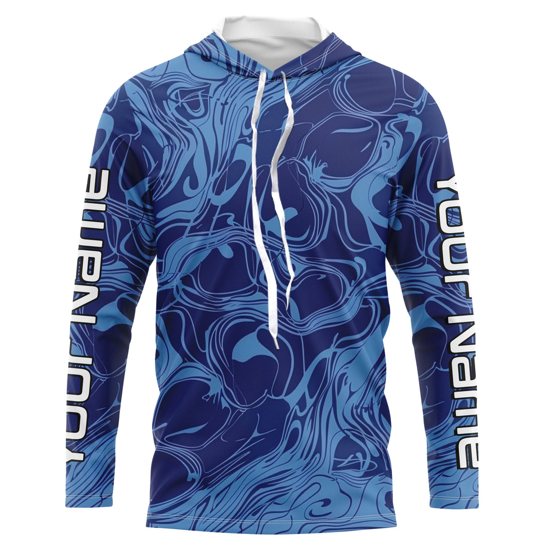 Water Pattern Camo Custom Long Sleeve Performance Fishing, Blue Camo Fishing