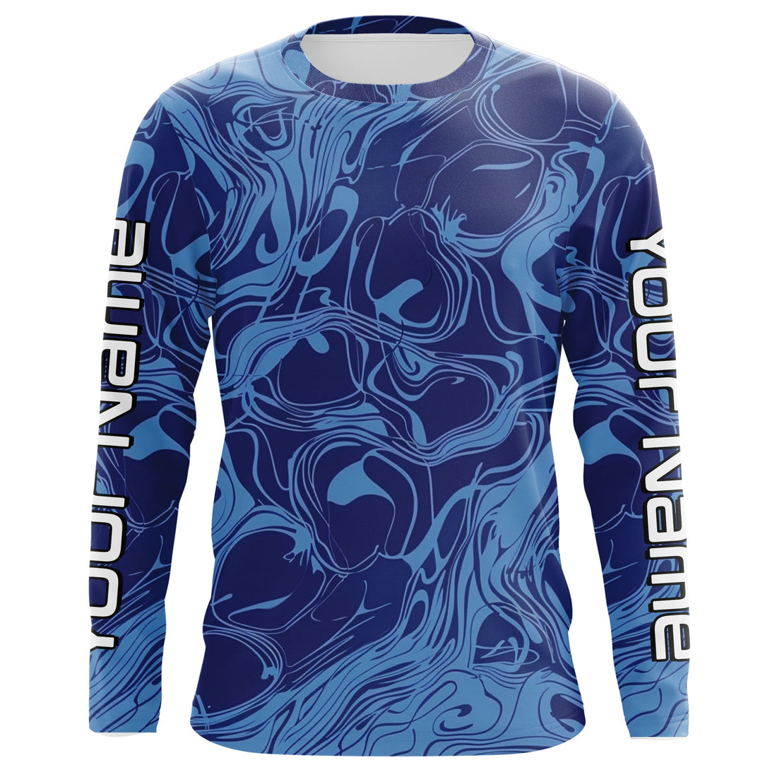 Water Pattern Camo Custom Long Sleeve Performance Fishing, Blue Camo Fishing