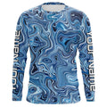 Turquoise Blue Camo Custom Long Sleeve Performance Fishing, Blue Camouflage Fishing