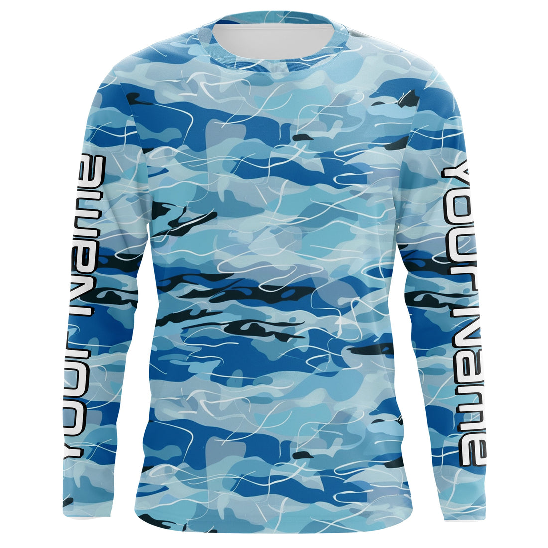 Blue Water Camo Custom Long Sleeve Performance Fishing, Sun Protection Fishing
