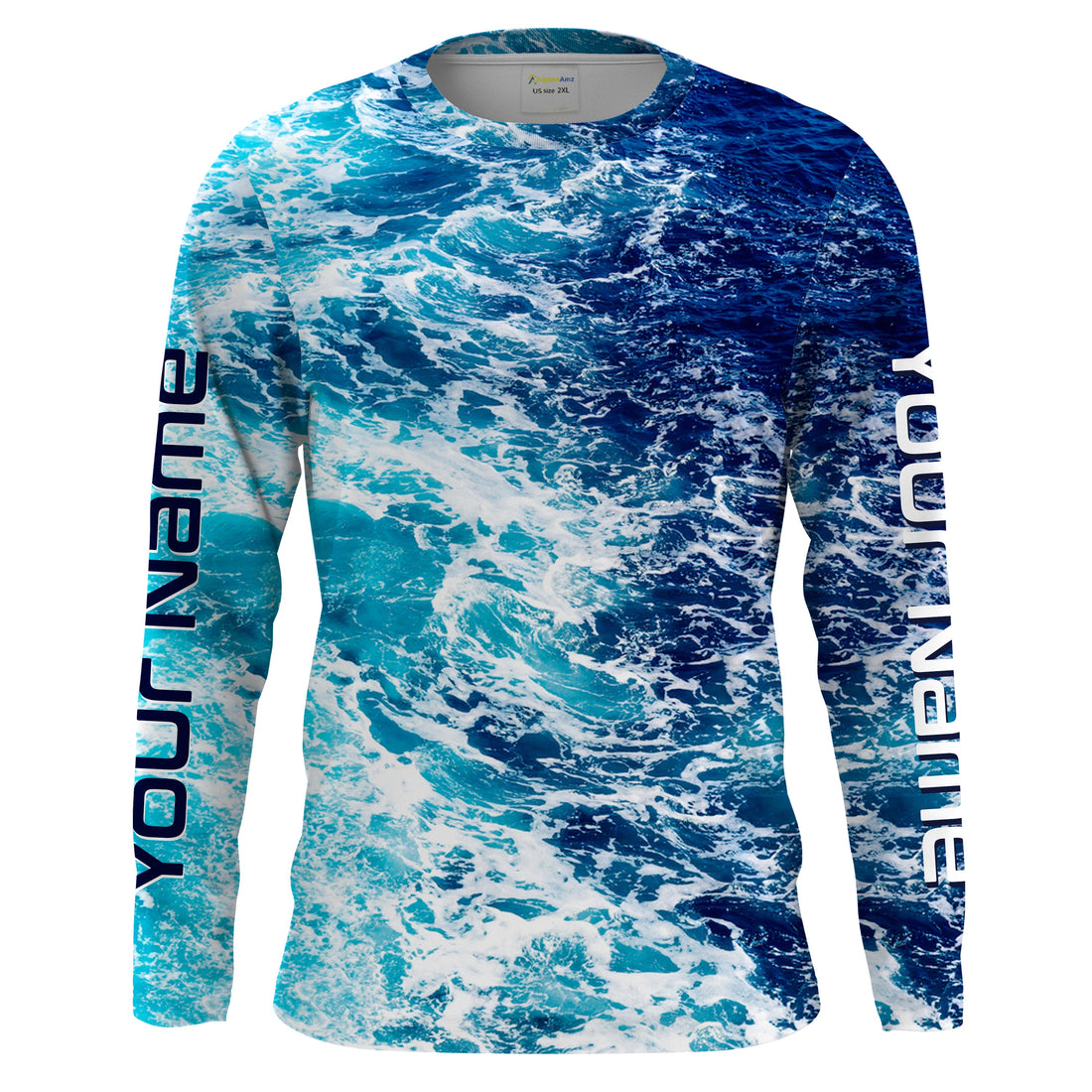 Custom Saltwater Long sleeve Fishing UV Protection, Sea wave camo Fishing - IPHW878