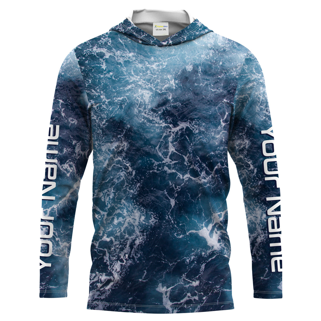 Custom Saltwater Long sleeve Fishing UV Protection, Sea wave camo Fishing - IPHW879