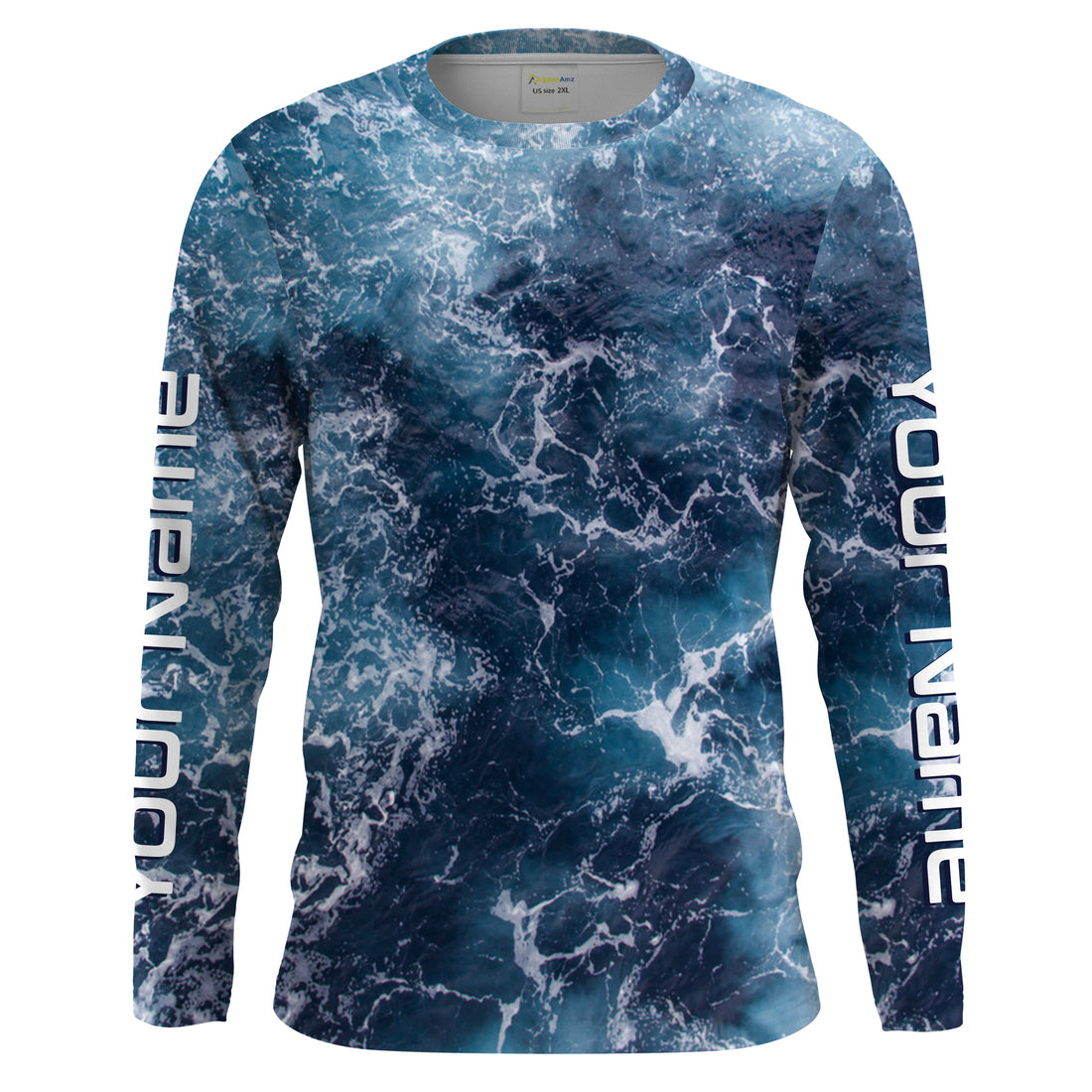 Custom Saltwater Long sleeve Fishing UV Protection, Sea wave camo Fishing - IPHW879