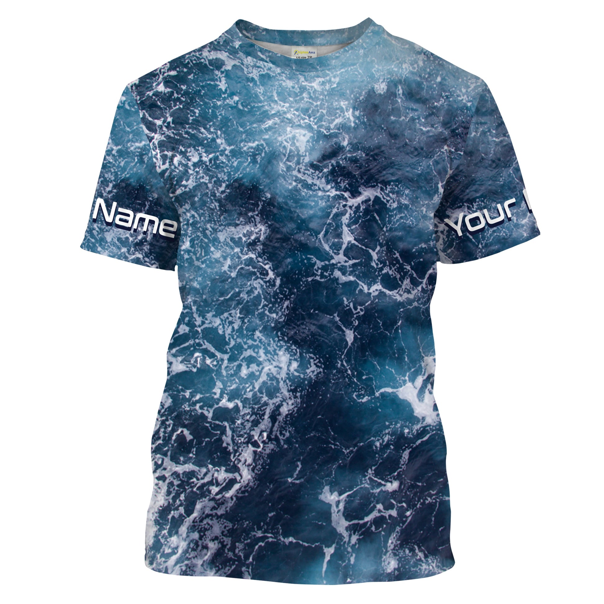 Custom Saltwater Long sleeve Fishing UV Protection, Sea wave camo Fishing - IPHW879