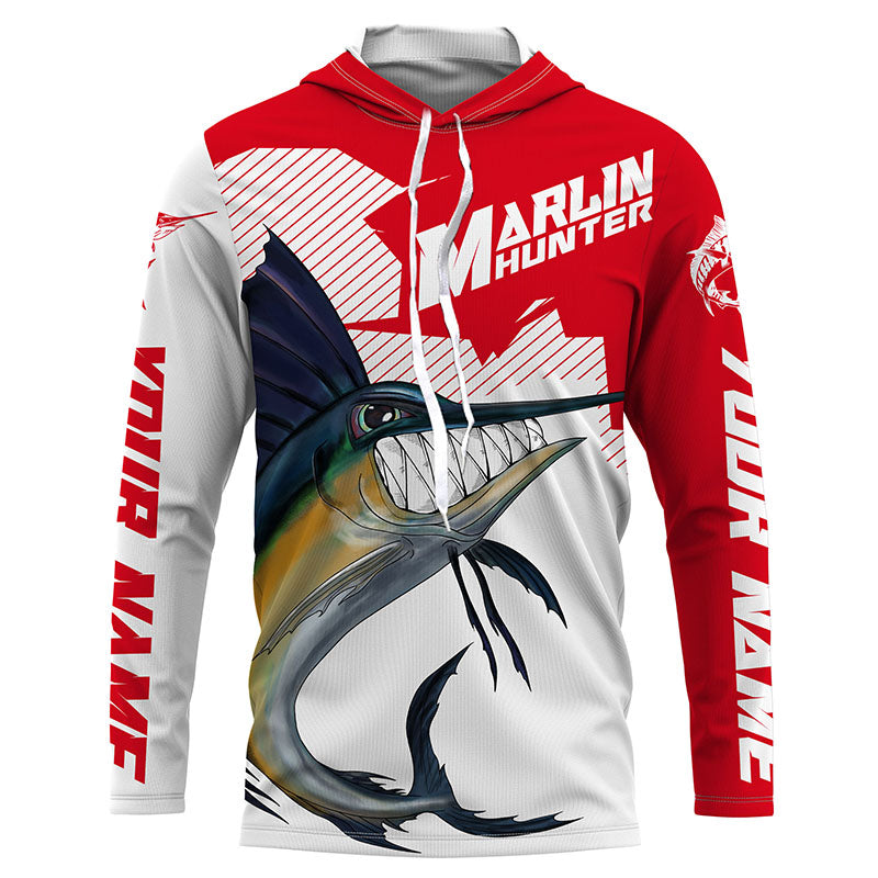 Marlin hunter Fishing, Custom Angry Marlin Long sleeve performance Fishing |red