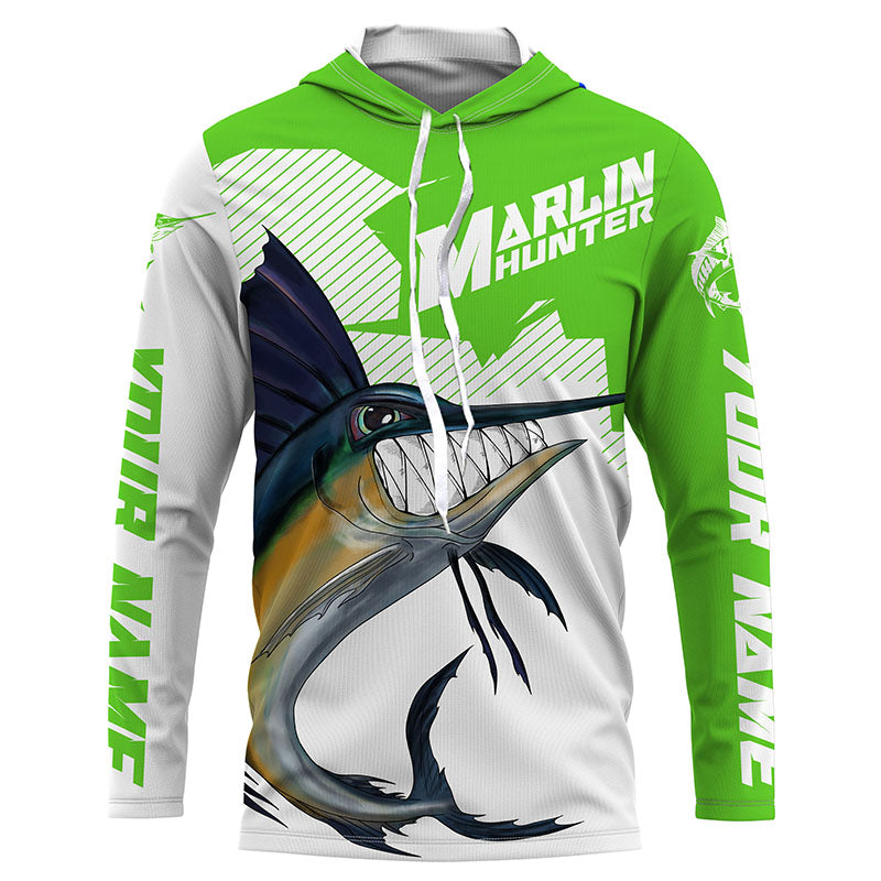 Marlin hunter Fishing, Custom Angry Marlin Long sleeve performance Fishing |green