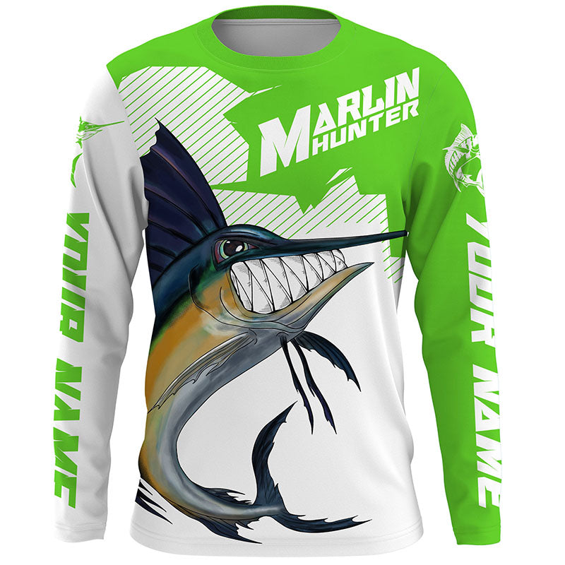 Marlin hunter Fishing, Custom Angry Marlin Long sleeve performance Fishing |green