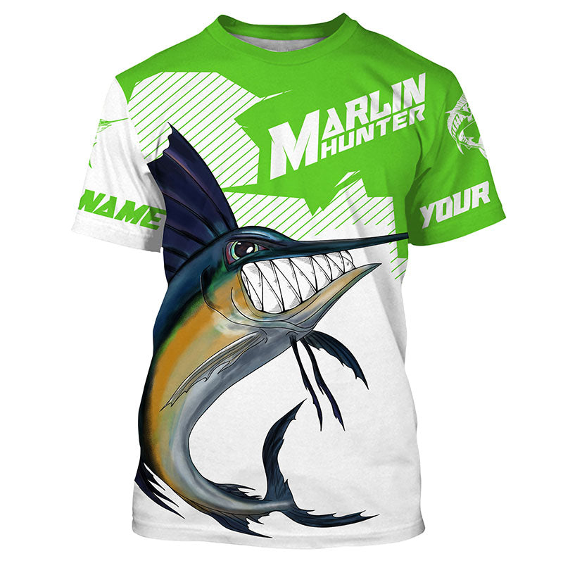 Marlin hunter Fishing, Custom Angry Marlin Long sleeve performance Fishing |green