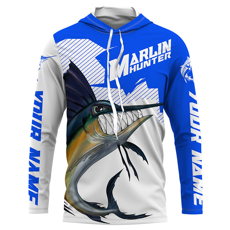 Marlin hunter Fishing, Custom Angry Marlin Long sleeve performance Fishing |blue