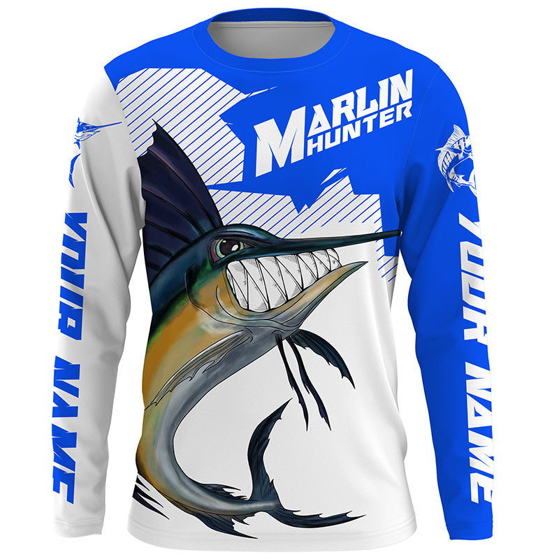 Marlin hunter Fishing, Custom Angry Marlin Long sleeve performance Fishing |blue