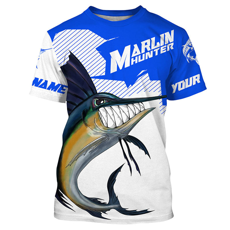 Marlin hunter Fishing, Custom Angry Marlin Long sleeve performance Fishing |blue
