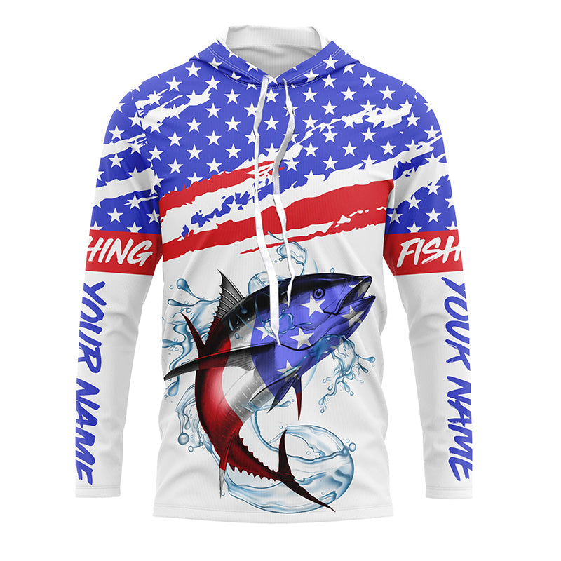 Personalized Tuna American Flag Uv Protection Fishing, Tuna Saltwater Fishing
