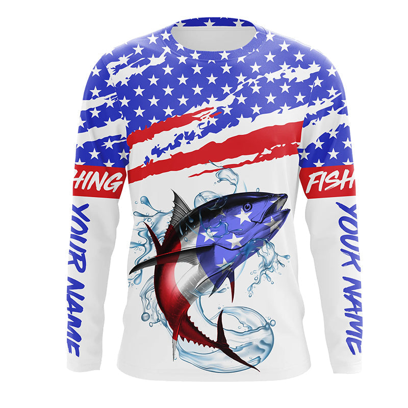 Personalized Tuna American Flag Uv Protection Fishing, Tuna Saltwater Fishing
