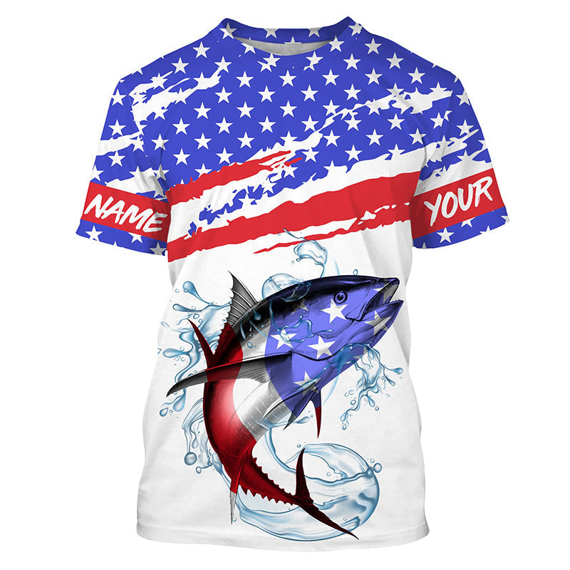 Personalized Tuna American Flag Uv Protection Fishing, Tuna Saltwater Fishing