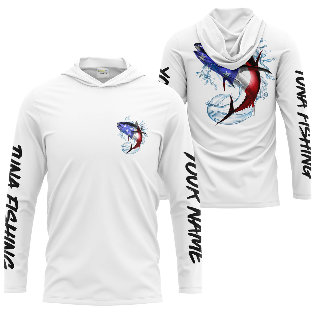 Tuna Fishing American Flag Custom performance Long Sleeve Fishing, Patriotic Fishing gifts