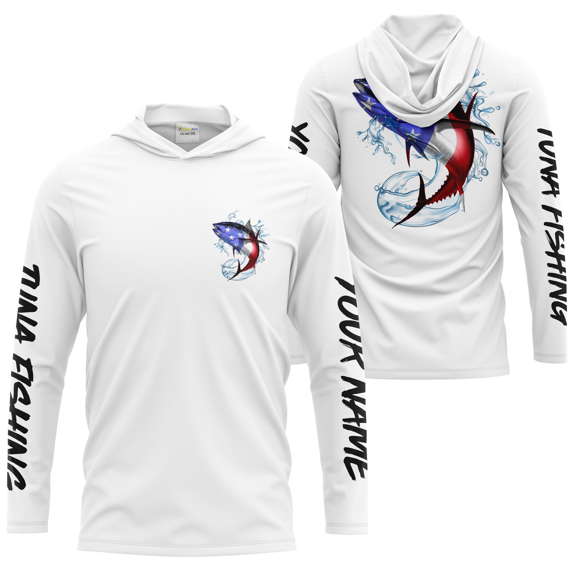 Tuna Fishing American Flag Custom performance Long Sleeve Fishing, Patriotic Fishing gifts