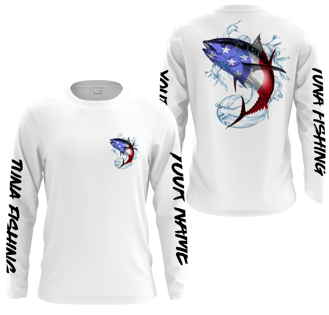 Tuna Fishing American Flag Custom performance Long Sleeve Fishing, Patriotic Fishing gifts