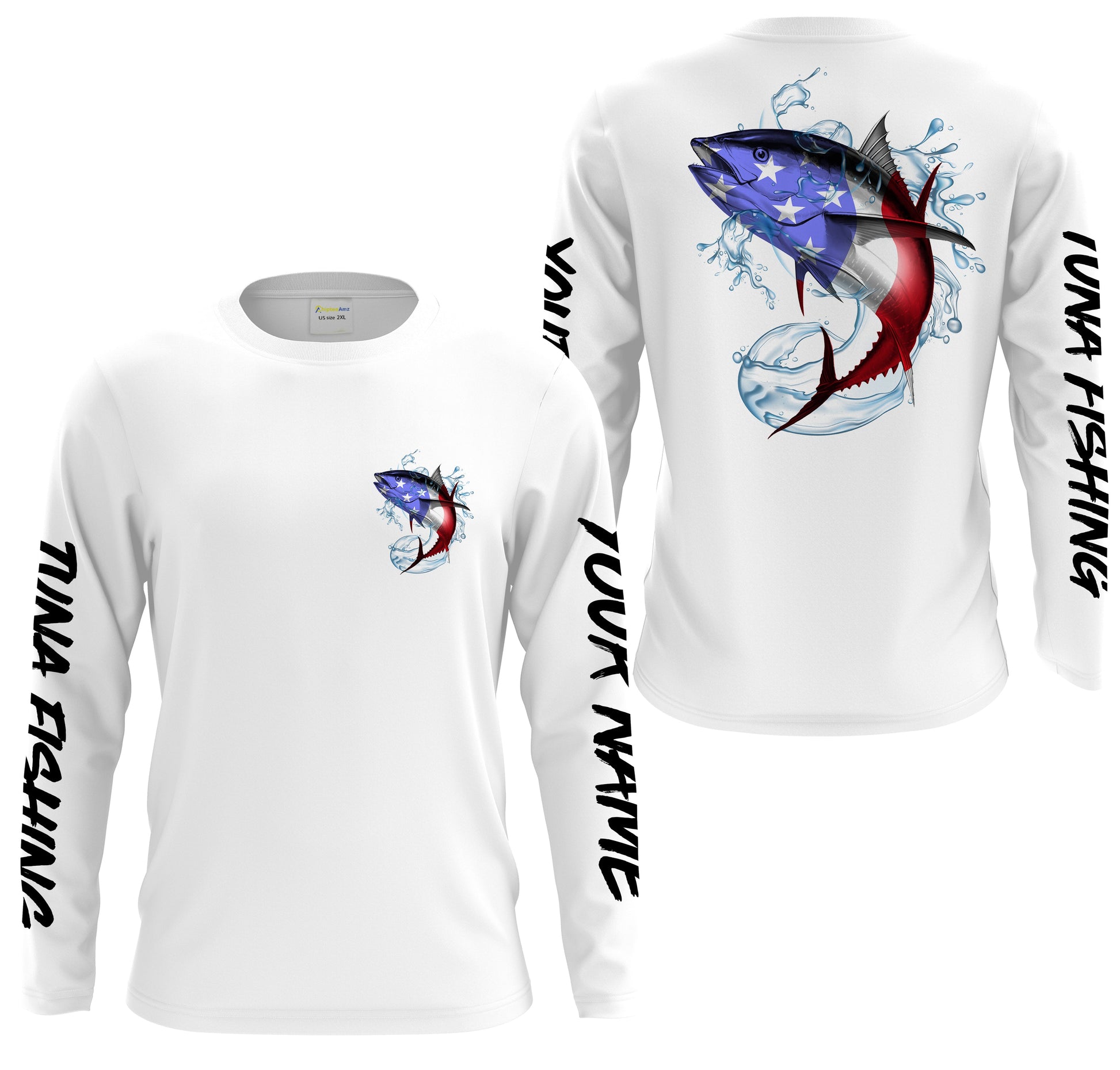Tuna Fishing American Flag Custom performance Long Sleeve Fishing, Patriotic Fishing gifts