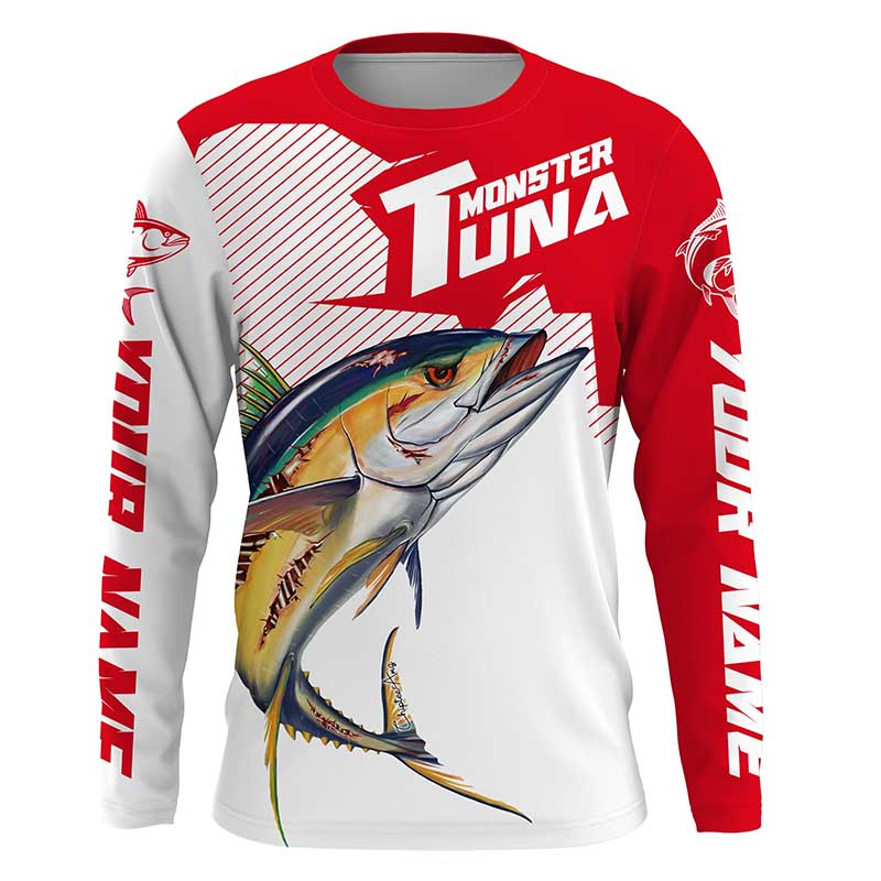 Monster Tuna Fishing, Yellowfin Tuna fish skull Custom Long sleeve Fishing | red