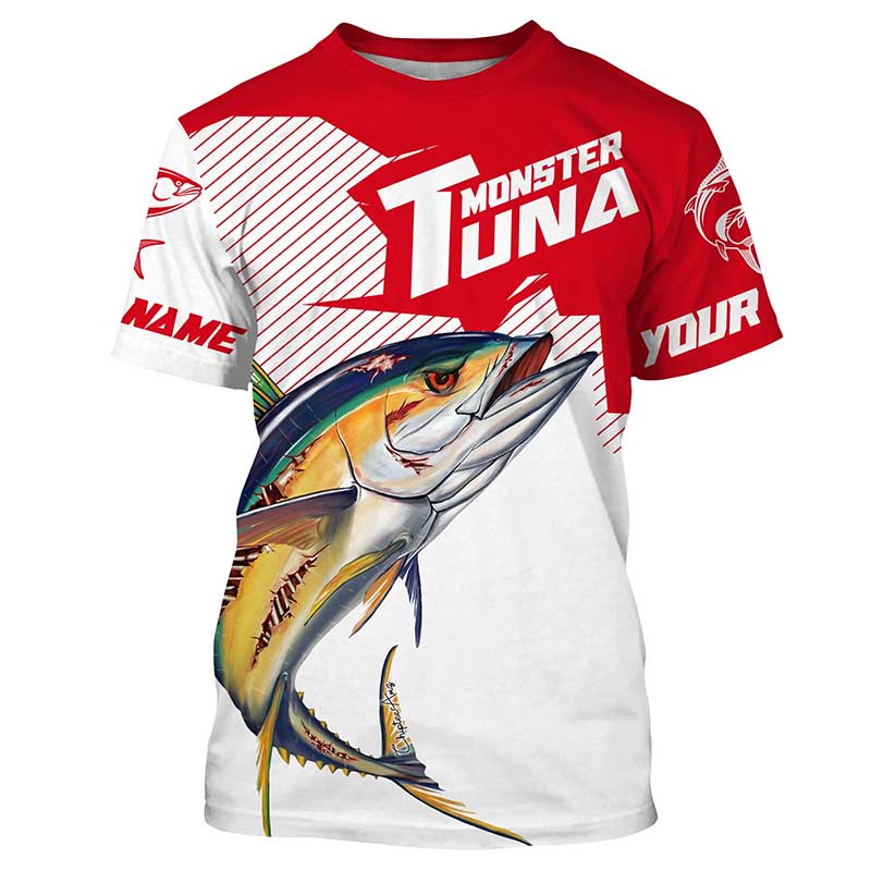 Monster Tuna Fishing, Yellowfin Tuna fish skull Custom Long sleeve Fishing | red