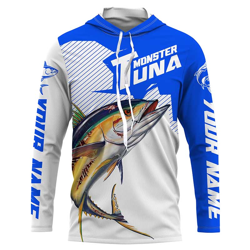 Monster Tuna Fishing, Yellowfin Tuna fish skull Custom Long sleeve Fishing | blue