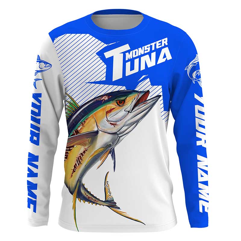 Monster Tuna Fishing, Yellowfin Tuna fish skull Custom Long sleeve Fishing | blue