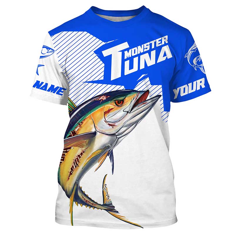 Monster Tuna Fishing, Yellowfin Tuna fish skull Custom Long sleeve Fishing | blue