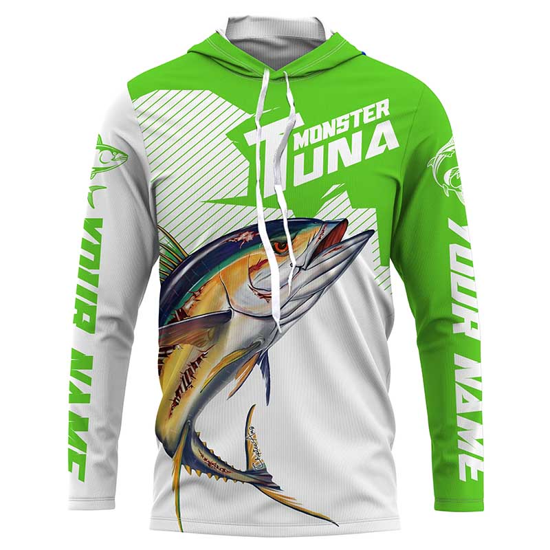 Monster Tuna Fishing, Yellowfin Tuna fish skull Custom Long sleeve Fishing | green