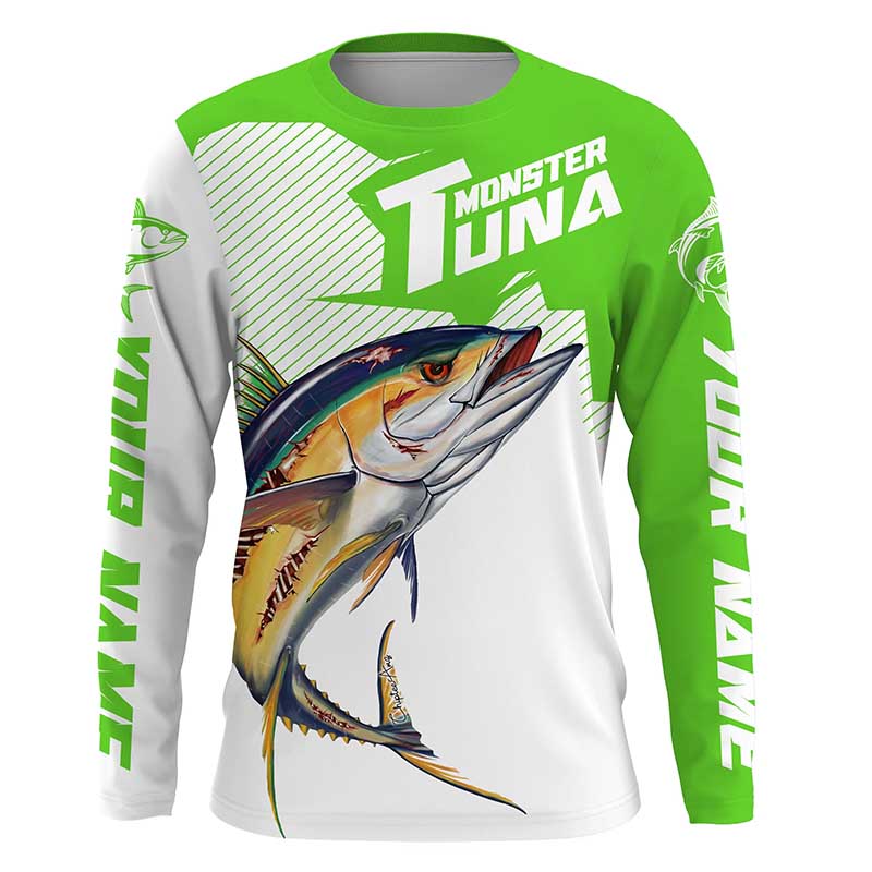 Monster Tuna Fishing, Yellowfin Tuna fish skull Custom Long sleeve Fishing | green