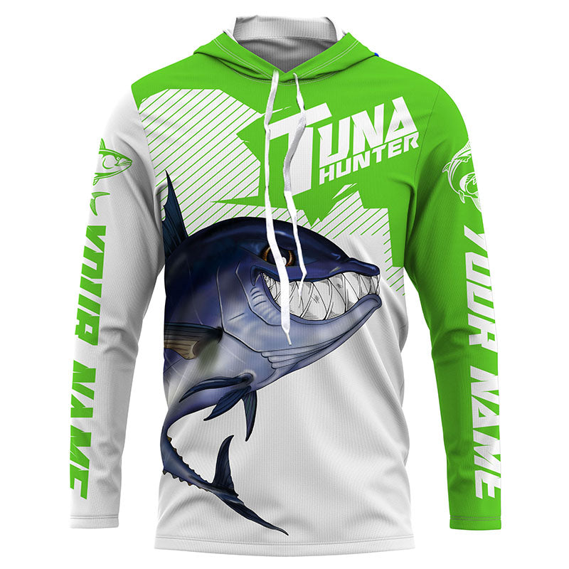 Bluefin Tuna hunter Fishing, Custom Angry Tuna Long sleeve performance Fishing |green