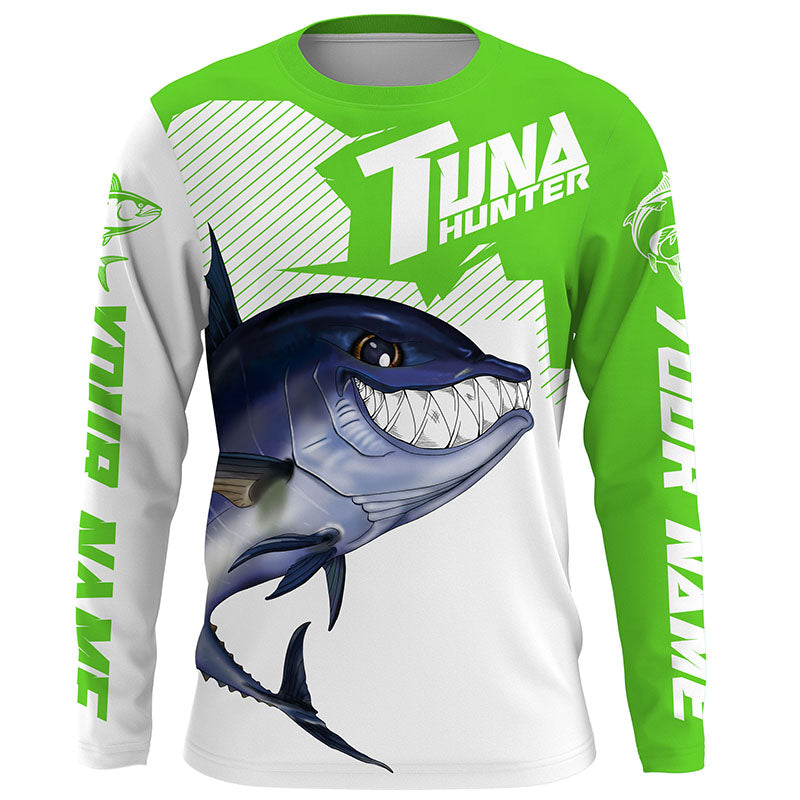 Bluefin Tuna hunter Fishing, Custom Angry Tuna Long sleeve performance Fishing |green