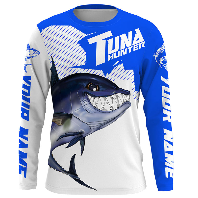 Bluefin Tuna hunter Fishing, Custom Angry Tuna Long sleeve performance Fishing |blue