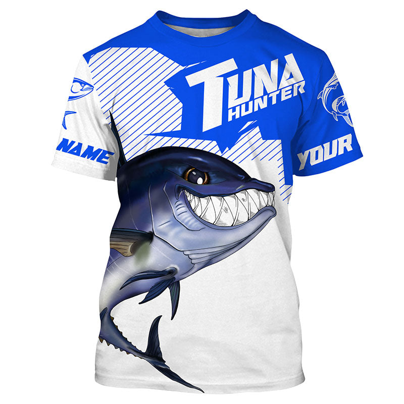 Bluefin Tuna hunter Fishing, Custom Angry Tuna Long sleeve performance Fishing |blue