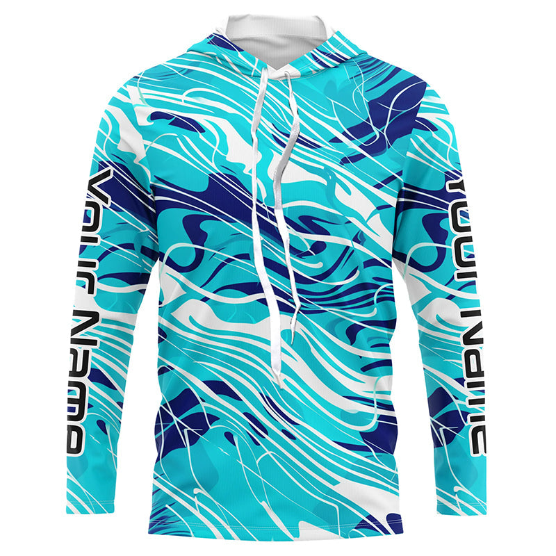 Custom Saltwater Long Sleeve Fishing Uv Protection, Sea Wave Camo Fishing