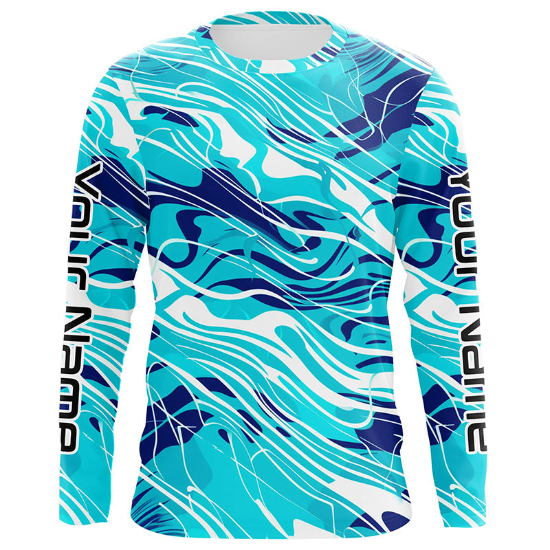 Custom Saltwater Long Sleeve Fishing Uv Protection, Sea Wave Camo Fishing