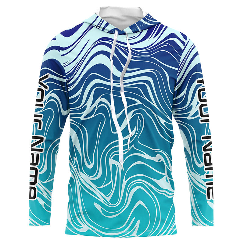 Blue Water Camo Custom Long Sleeve Performance Fishing, Sun Protection Fishing