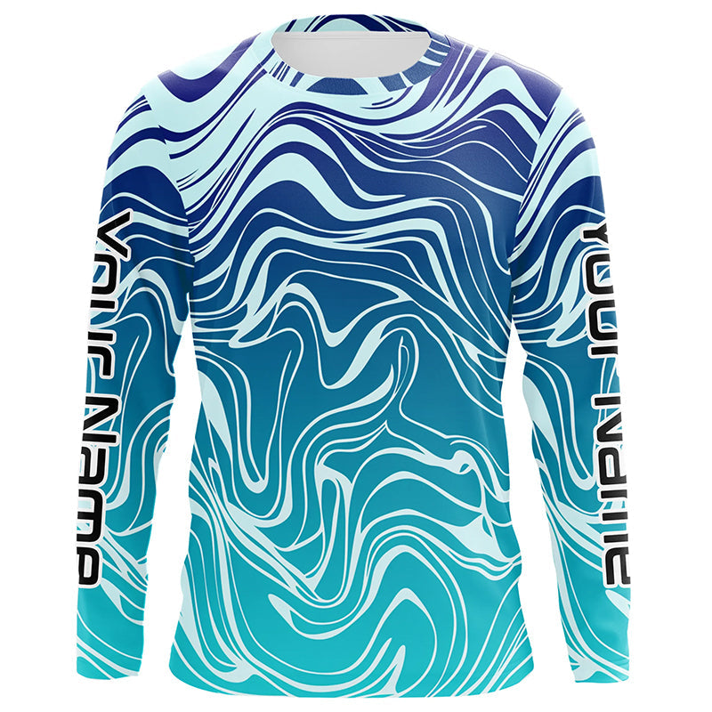 Blue Water Camo Custom Long Sleeve Performance Fishing, Sun Protection Fishing