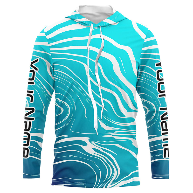 Custom Blue Water Camo Long Sleeve Performance Fishing, Women And Kids