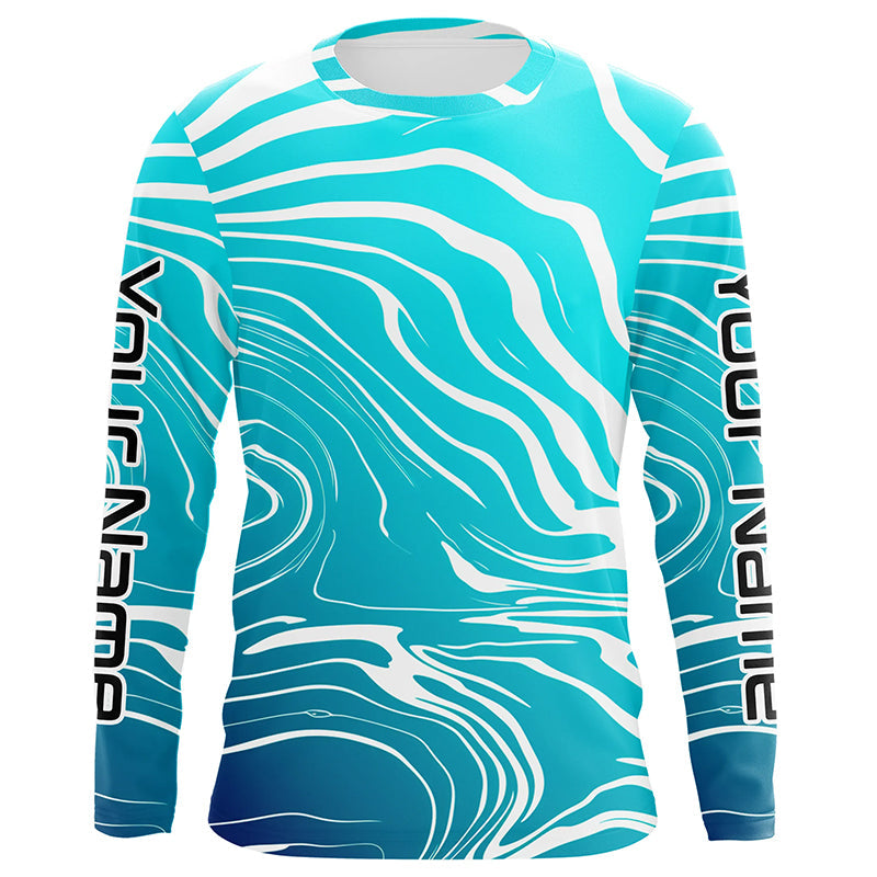 Custom Blue Water Camo Long Sleeve Performance Fishing, Women And Kids