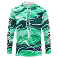 Green Water Waves Camo Custom Long Sleeve Performance Fishing Women, Fishing