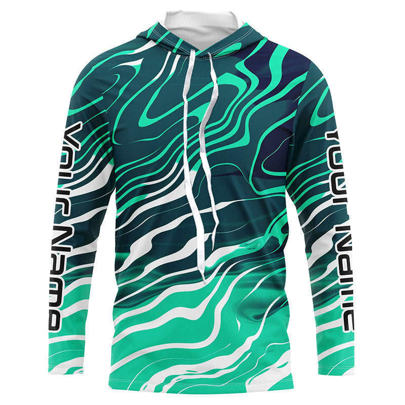 Green White Water Camo Custom Long Sleeve Tournament Fishing, Sun Protection Tournament